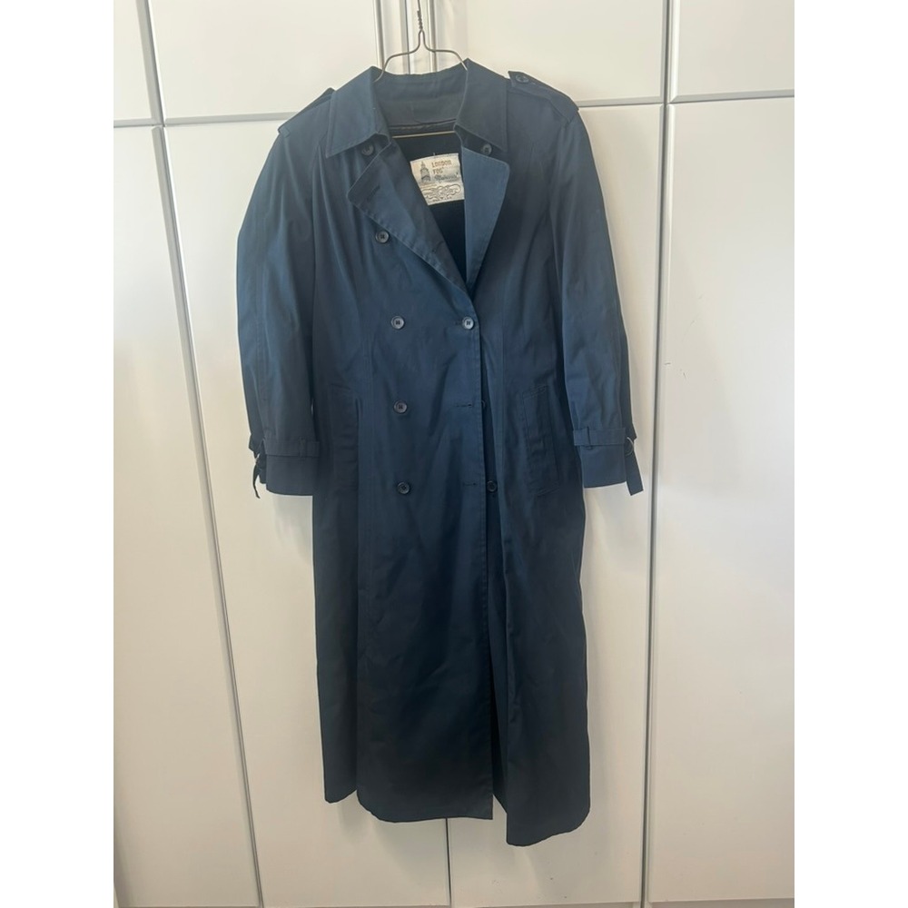 London Fog Vintage Navy‎ Blue Trench Coat with Zip Out Liner Made in USA
